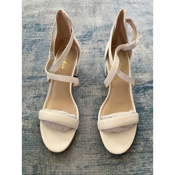 NIB! Ankis White Open Toe Strap Chunky Block High Heel Sandal Size 9 - Picture 2 of 8